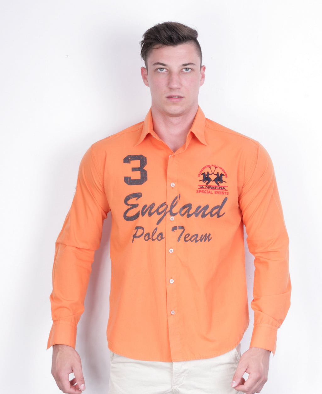 La Martina Mens XL Casual Shirt Long Sleeve Orange Argentino - RetrospectClothes