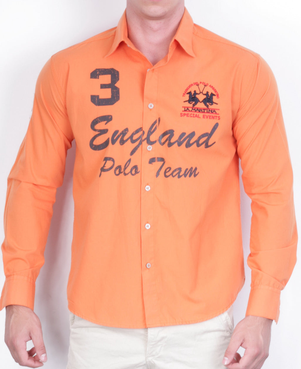 La Martina Mens XL Casual Shirt Long Sleeve Orange Argentino - RetrospectClothes