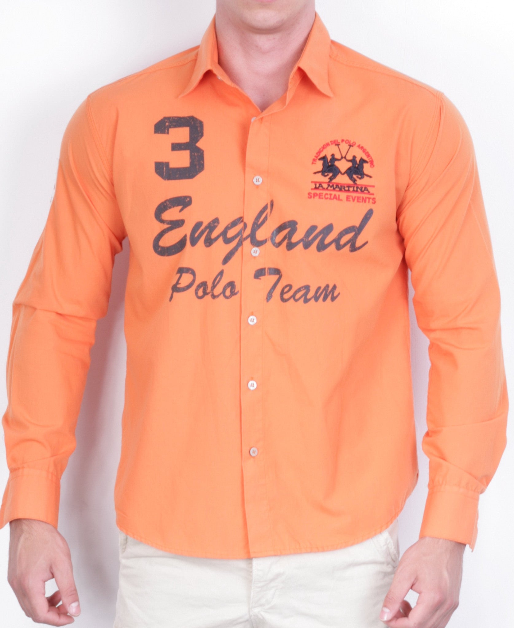 La Martina Mens XL Casual Shirt Long Sleeve Orange Argentino - RetrospectClothes