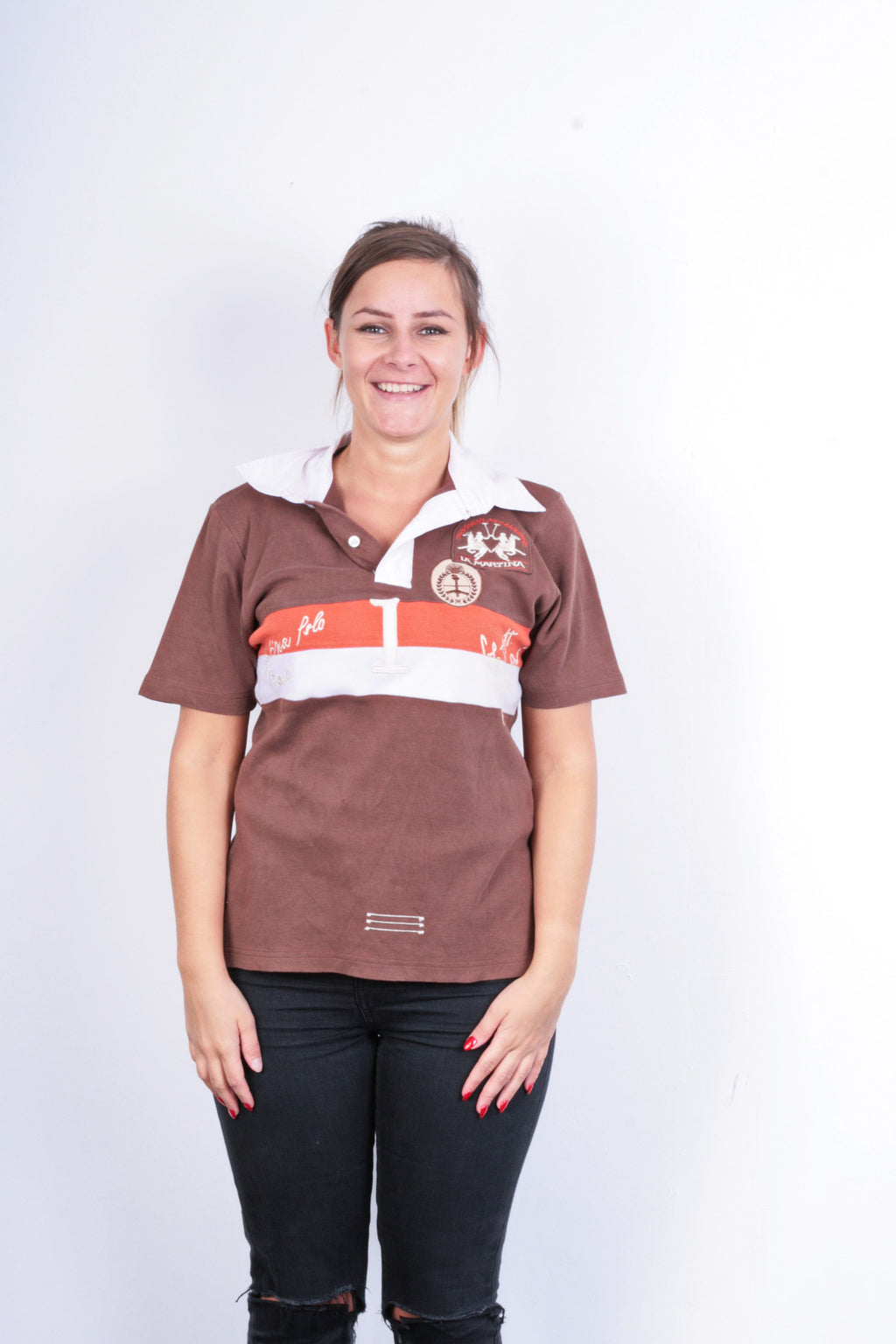 La Martina Womens M Polo Shirt Sport Brown Cotton - RetrospectClothes