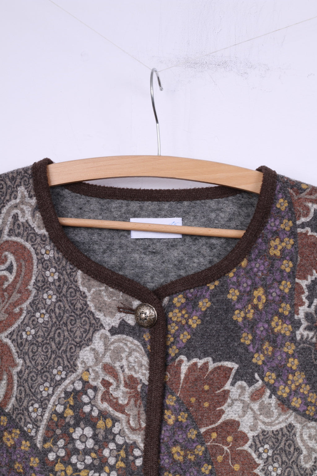 Peter Hahn Women 22 XXL Blazer Single Breasted Silver Buttons Grey Floral Top