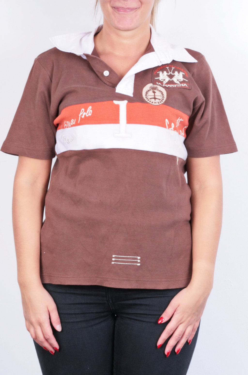 La Martina Womens M Polo Shirt Sport Brown Cotton - RetrospectClothes