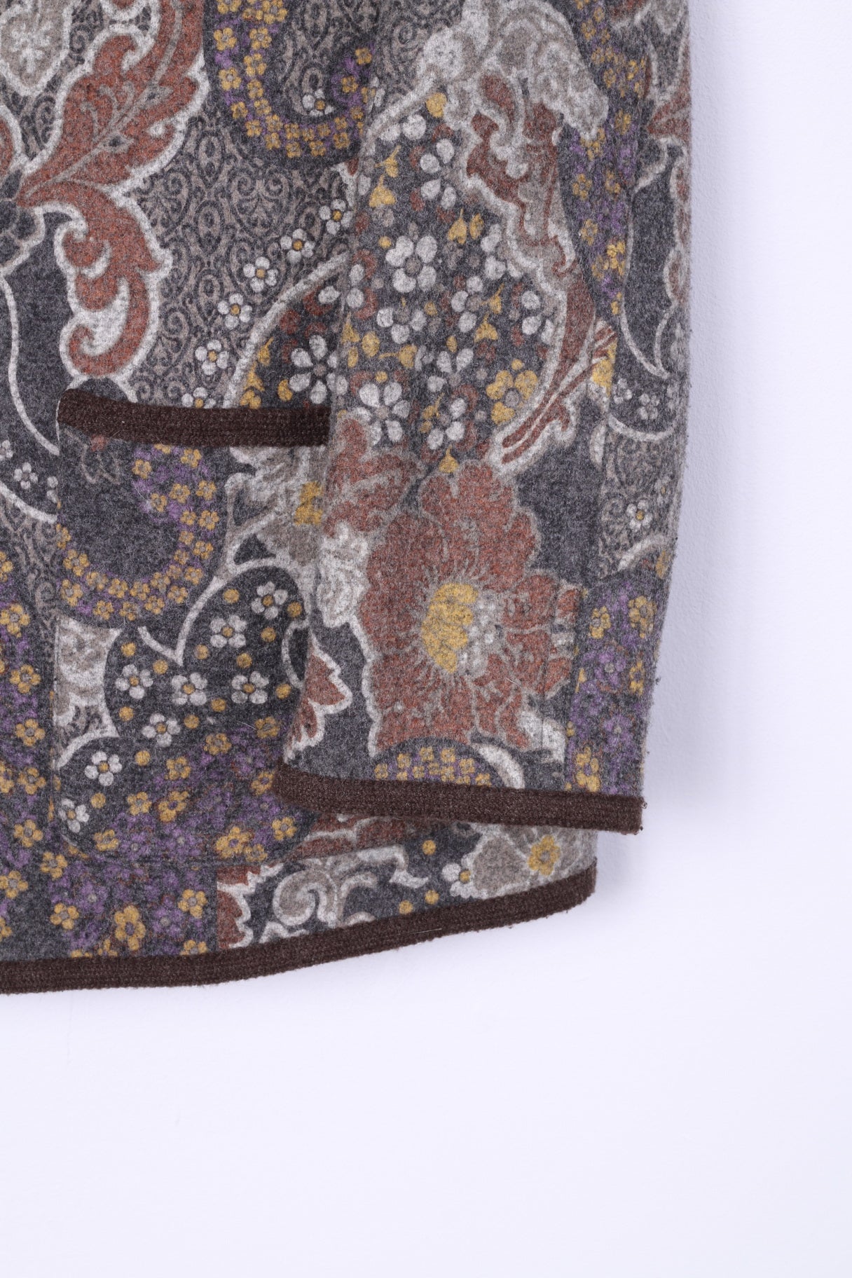 Peter Hahn Women 22 XXL Blazer Single Breasted Silver Buttons Grey Floral Top