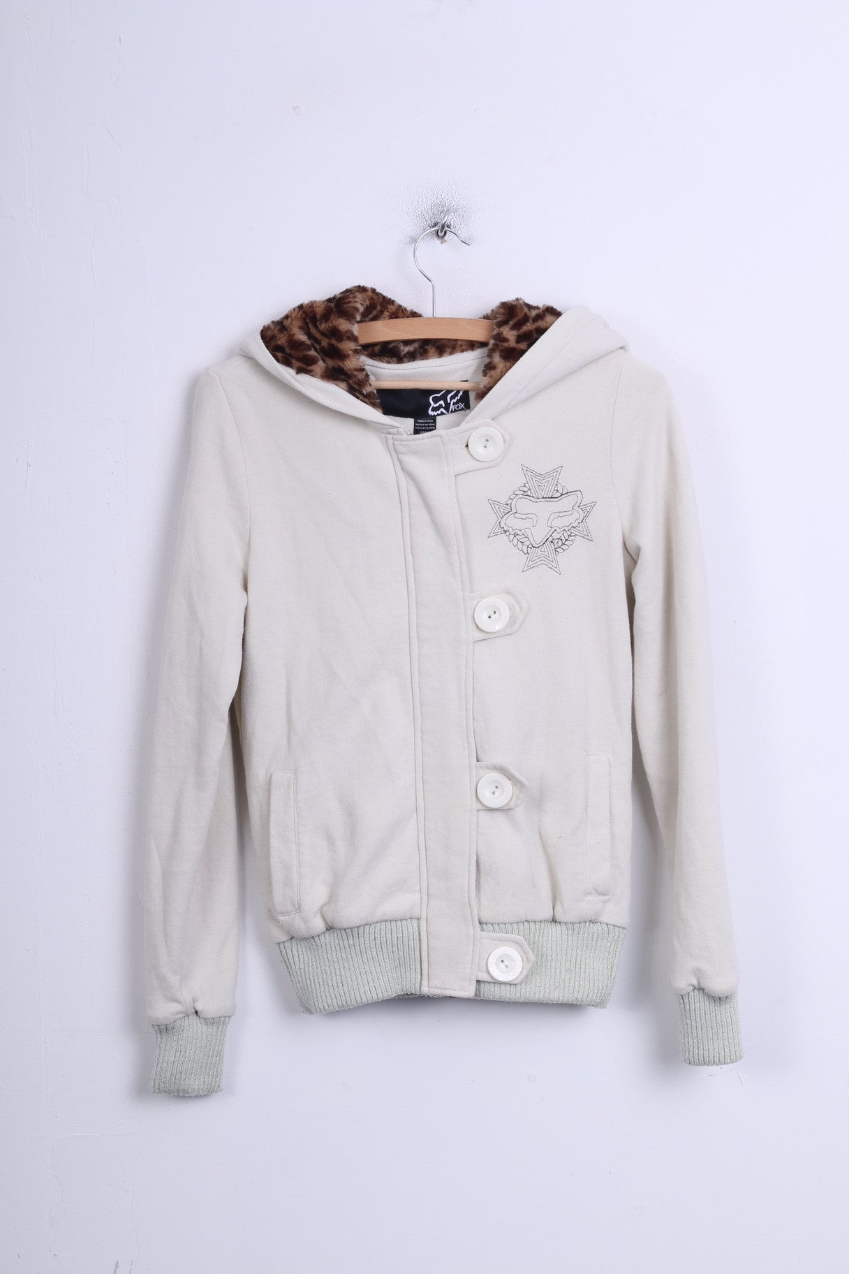 FOX Womens S Sweatshirt Hood Ecru Sport Jumper - RetrospectClothes