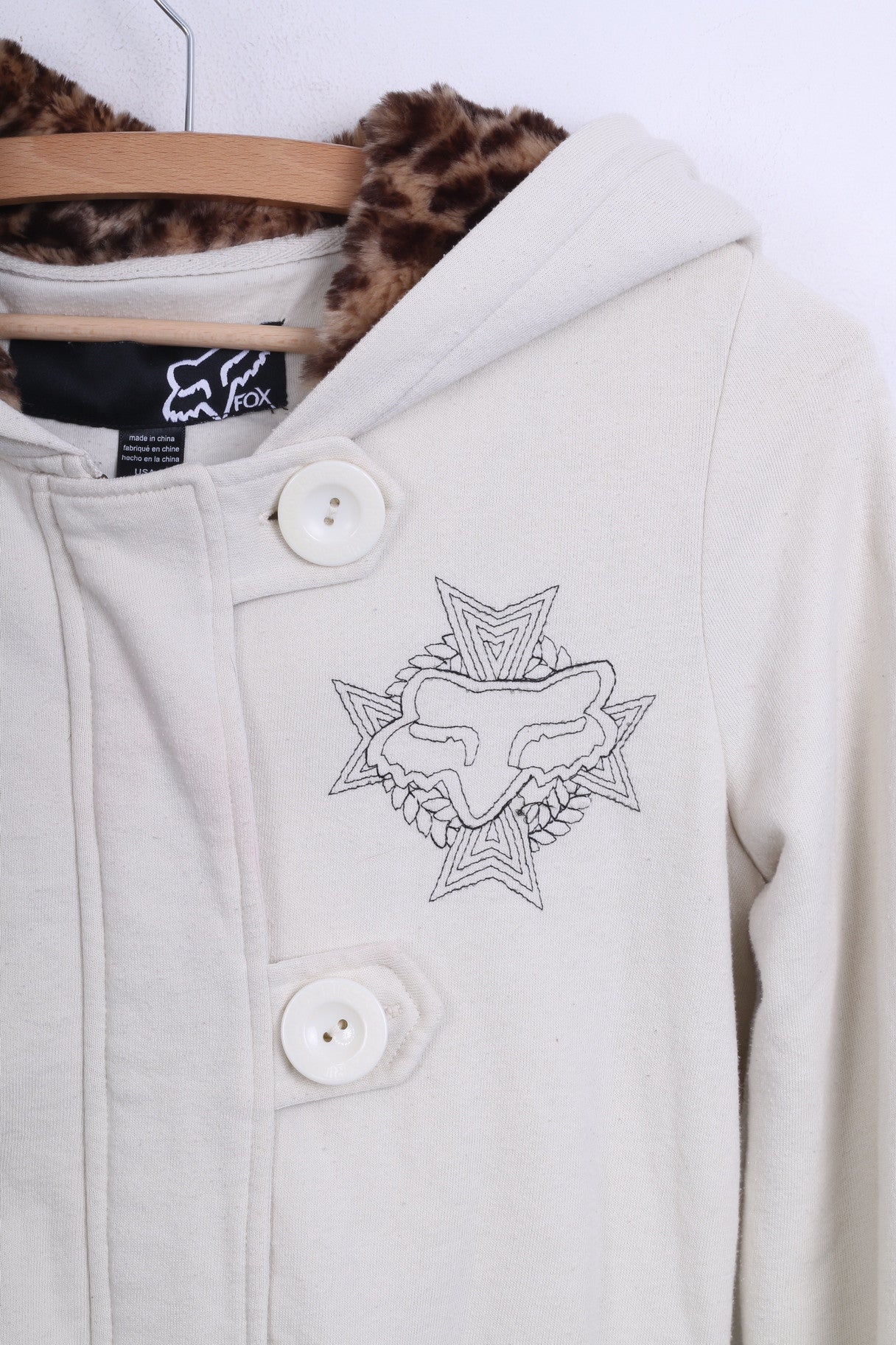 FOX Womens S Sweatshirt Hood Ecru Sport Jumper - RetrospectClothes