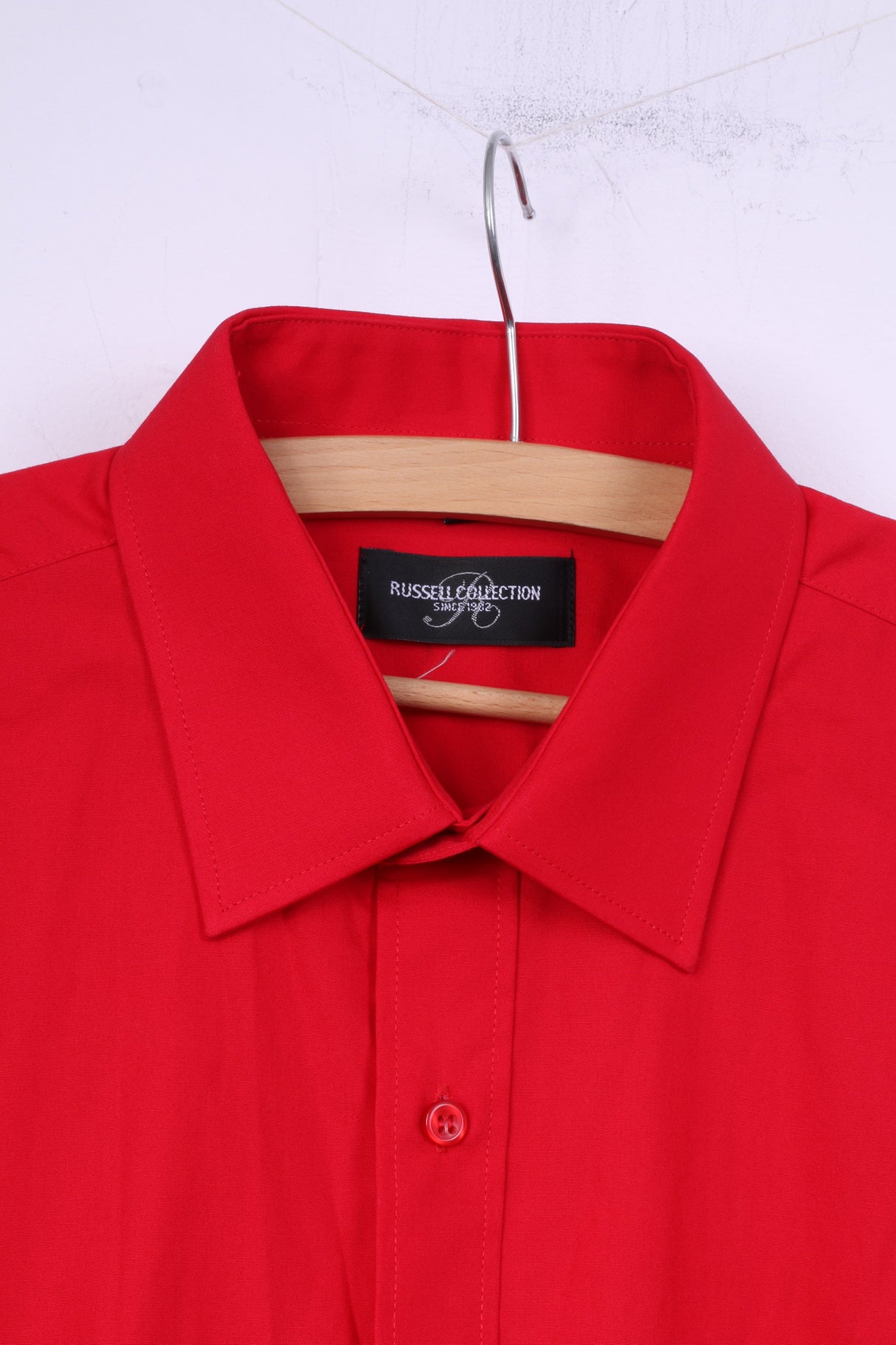 New Russell Collection Mens 41/42 16/16.5 L Casual Shirt Red Long Sleeve Cotton