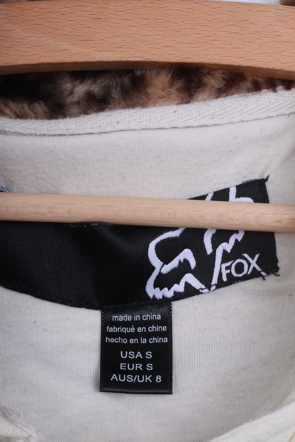 FOX Womens S Sweatshirt Hood Ecru Sport Jumper - RetrospectClothes