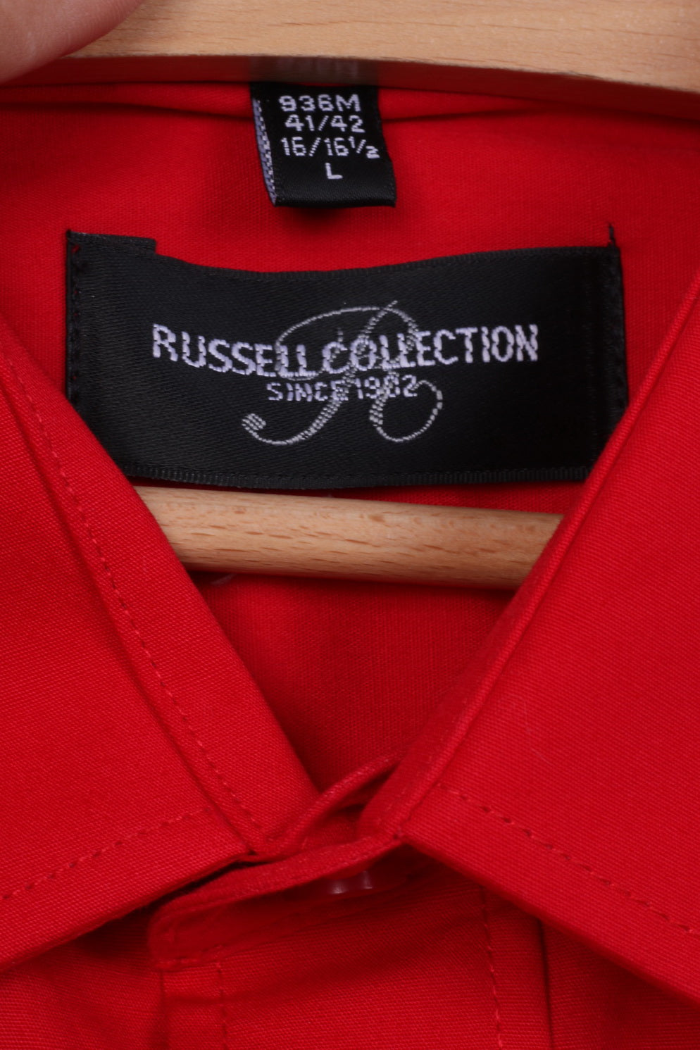 New Russell Collection Mens 41/42 16/16.5 L Casual Shirt Red Long Sleeve Cotton