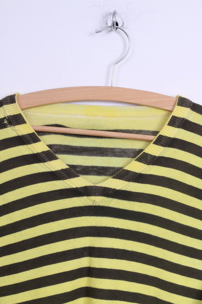 Emergie Womens  M Jumper Yellow Brown Striped V Neck Sweater