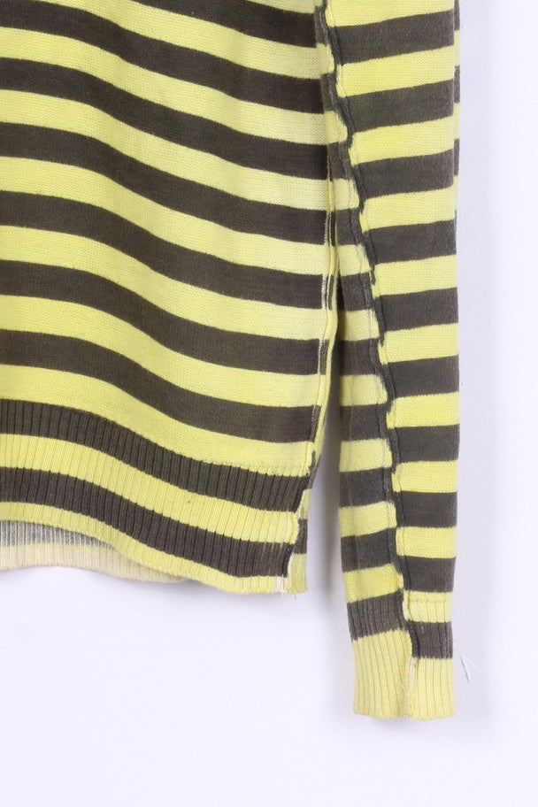 Emergie Femme M Jumper Jaune Marron Rayé Col V Pull