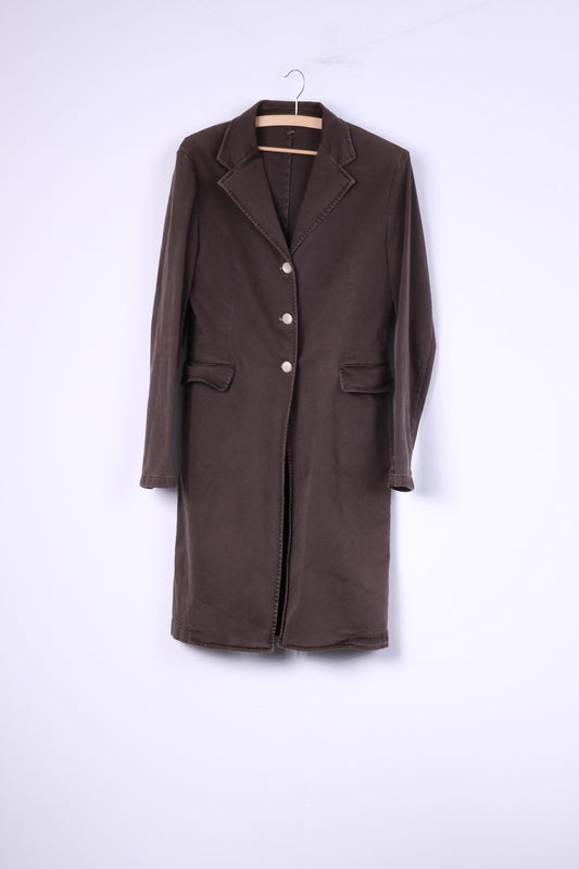 Bensussan Womens 46 M L Coat Single Breasted Cotton Brown Oxford Italy