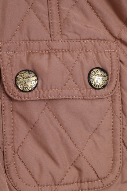 Parisian Womens 8 S Quilted Jacket Beige Patch Handcrafted - RetrospectClothes