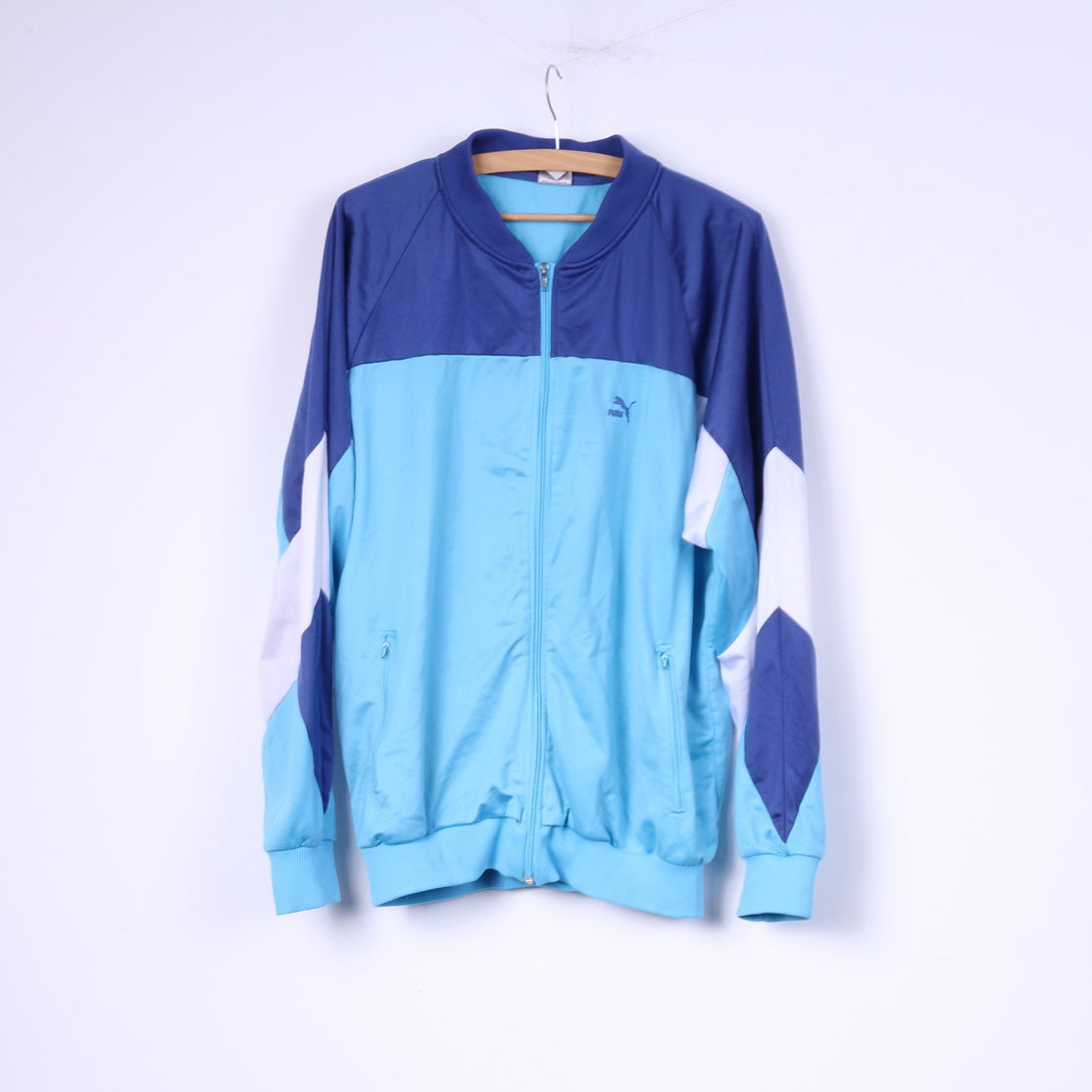 Felpa Puma Uomo 8 2XL Felpa blu vintage con cerniera intera lucida per abbigliamento sportivo 
