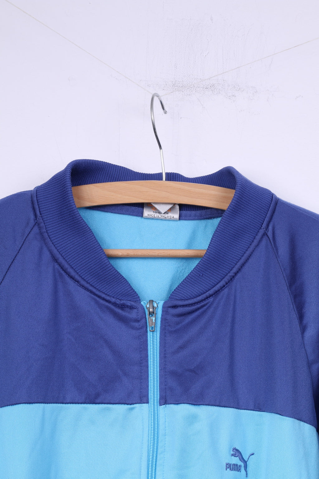 Felpa Puma Uomo 8 2XL Felpa blu vintage con cerniera intera lucida per abbigliamento sportivo 