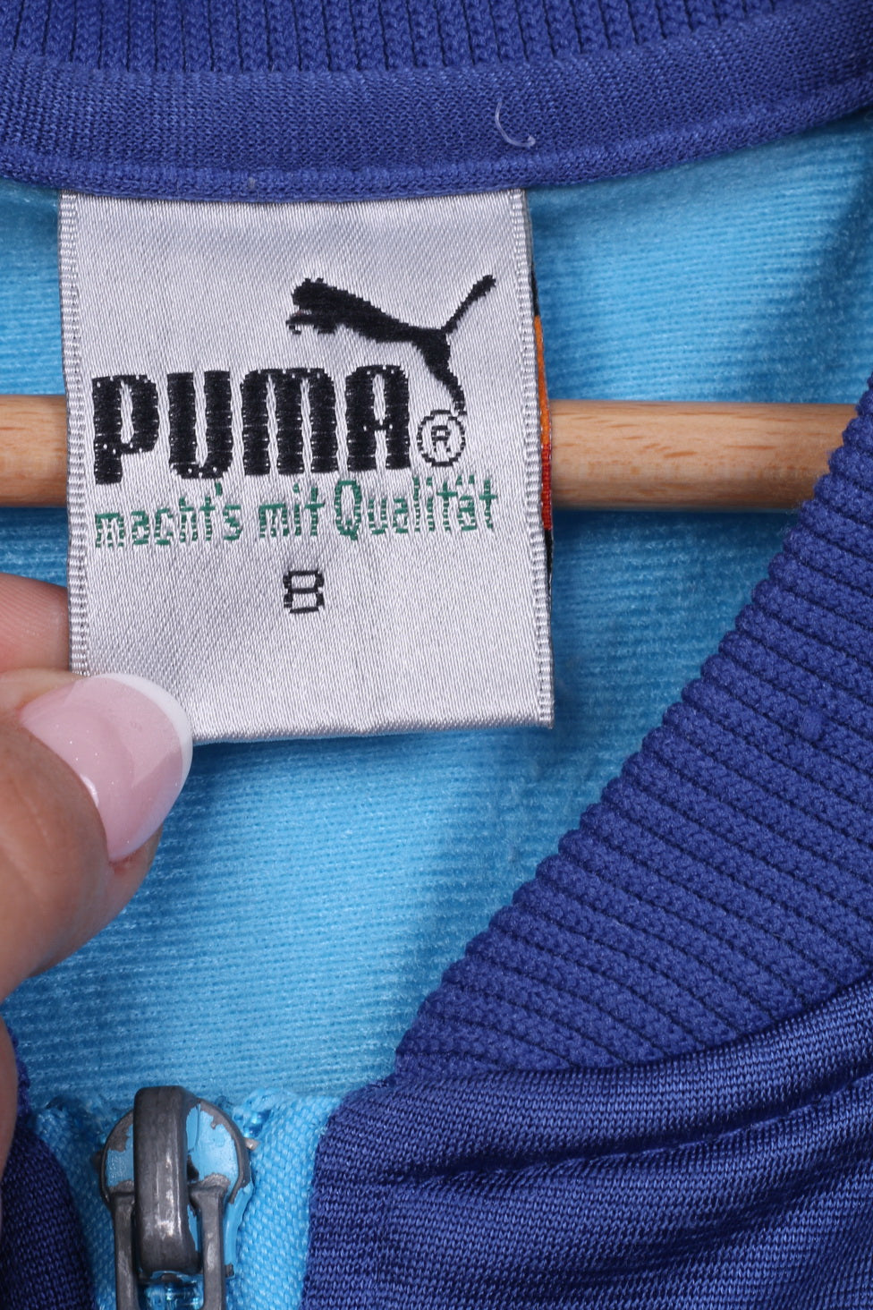 Felpa Puma Uomo 8 2XL Felpa blu vintage con cerniera intera lucida per abbigliamento sportivo 