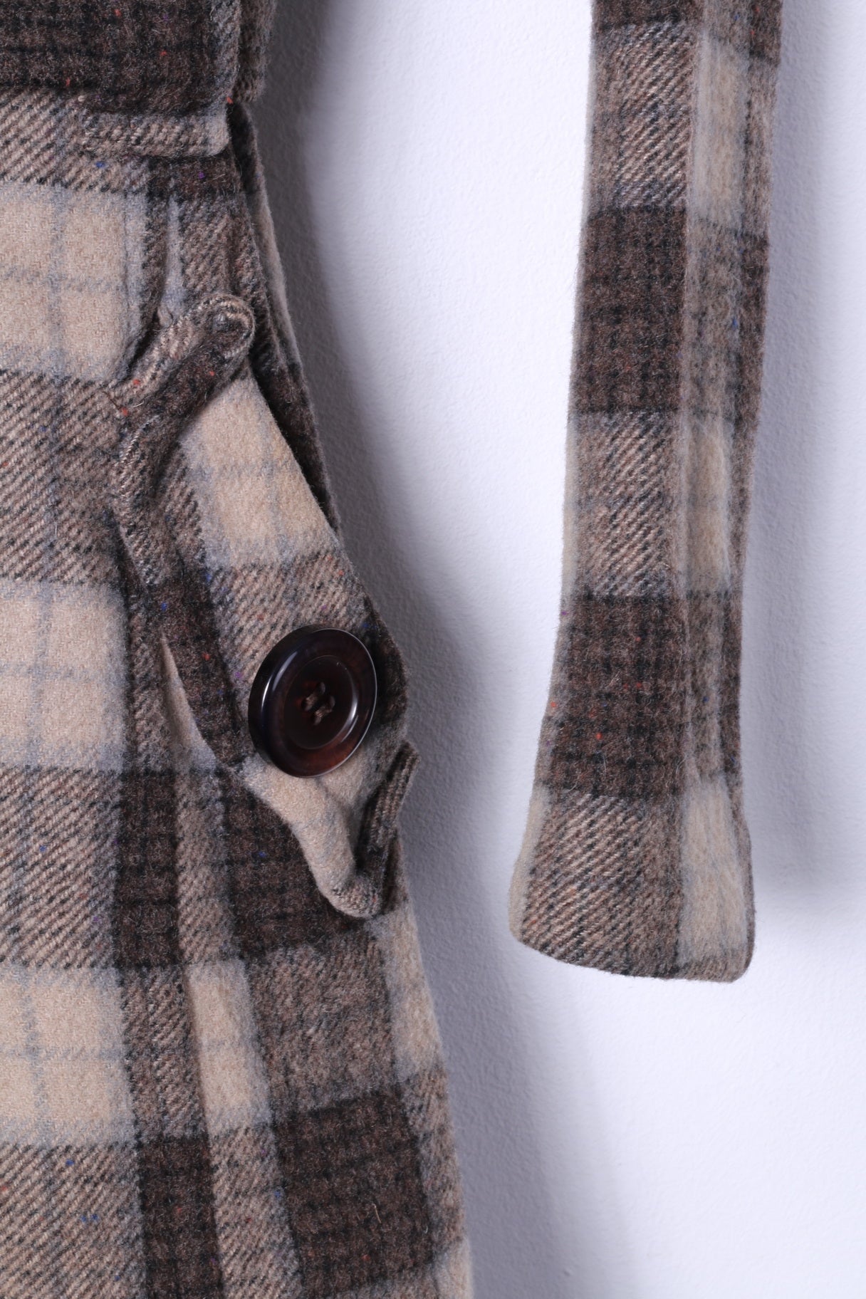 Kenvelo Womens S Coat Brown Check Wool Double Breasted Belted Classic Top