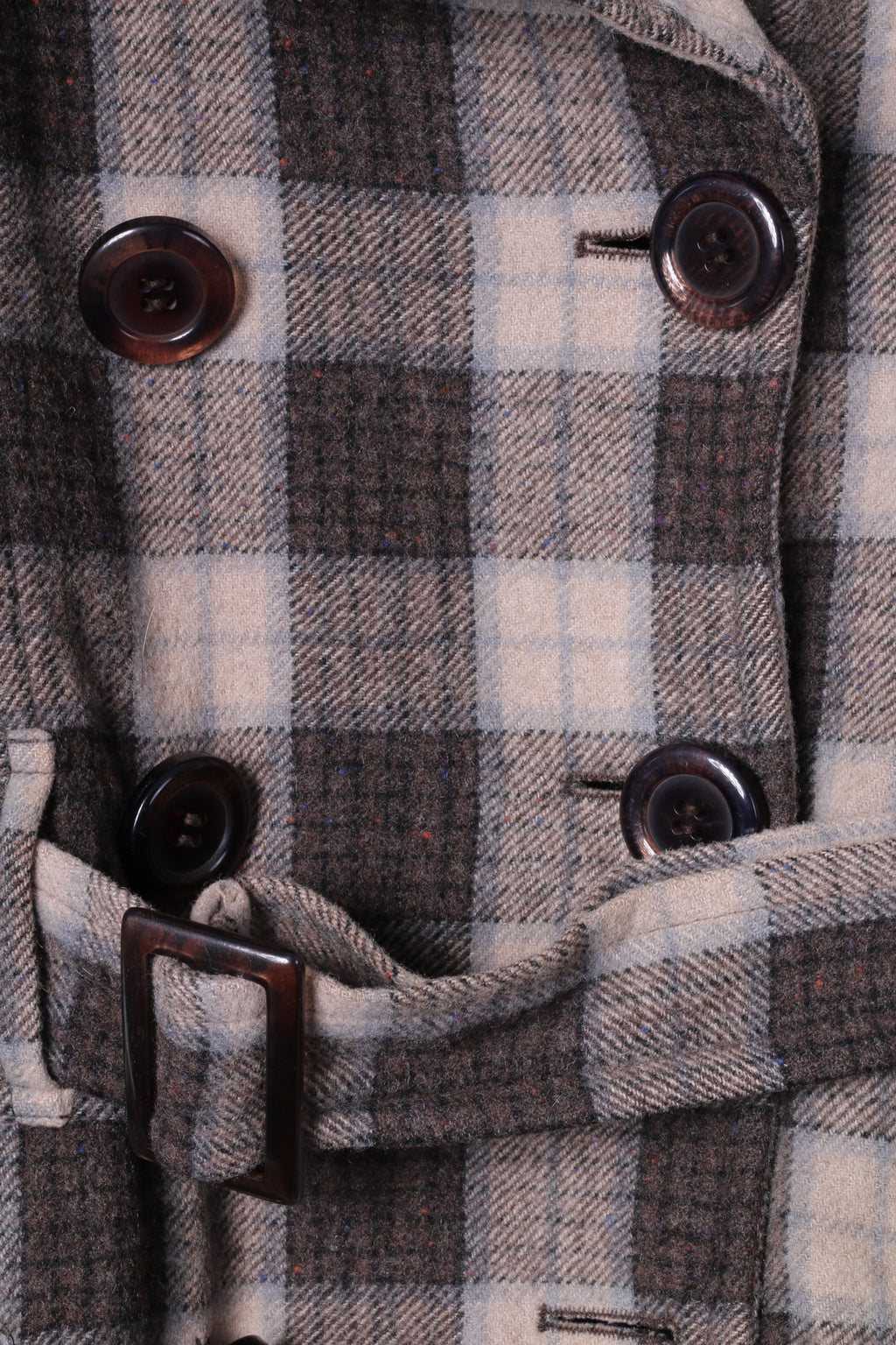 Kenvelo Womens S Coat Brown Check Wool Double Breasted Belted Classic Top