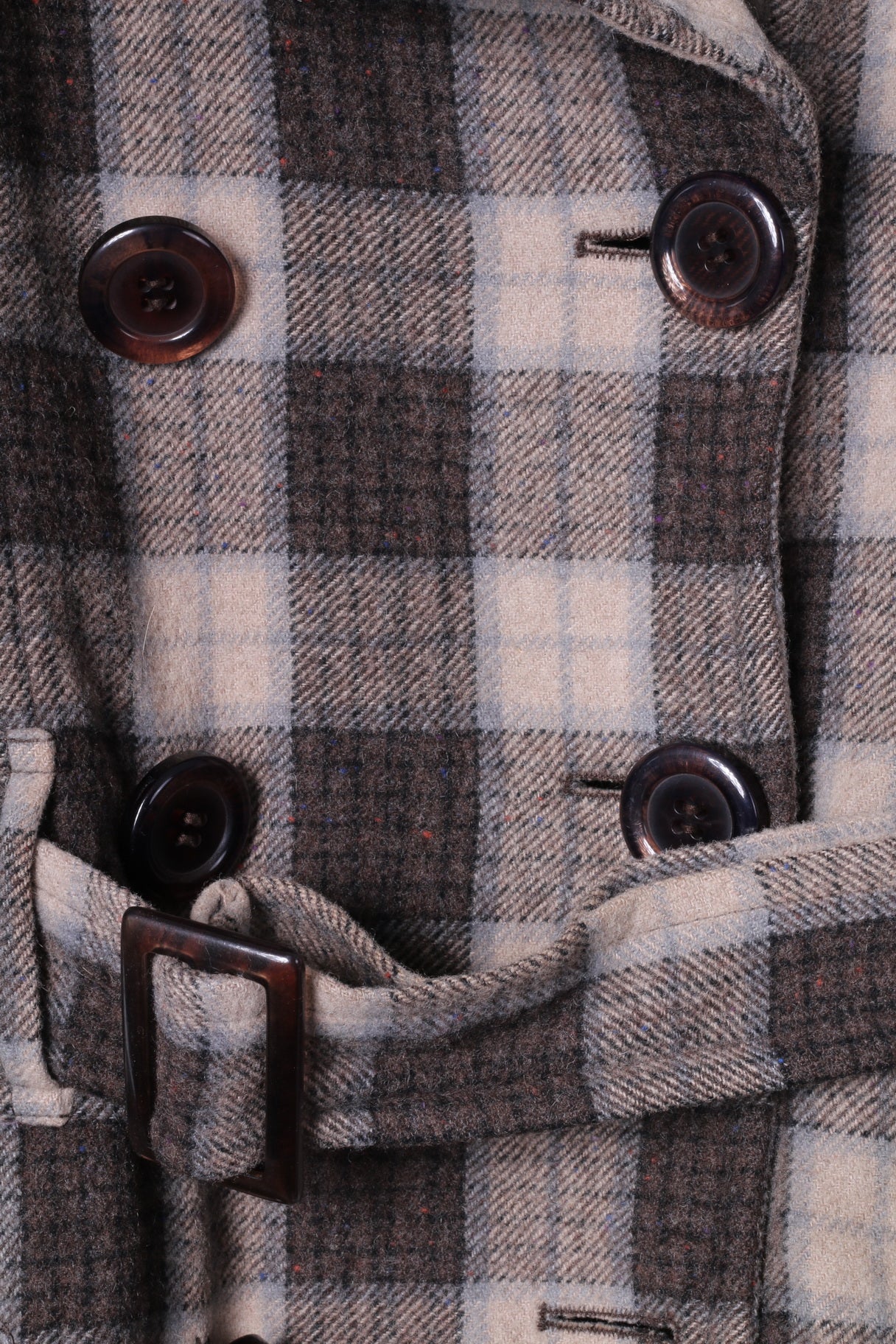 Kenvelo Womens S Coat Brown Check Wool Double Breasted Belted Classic Top