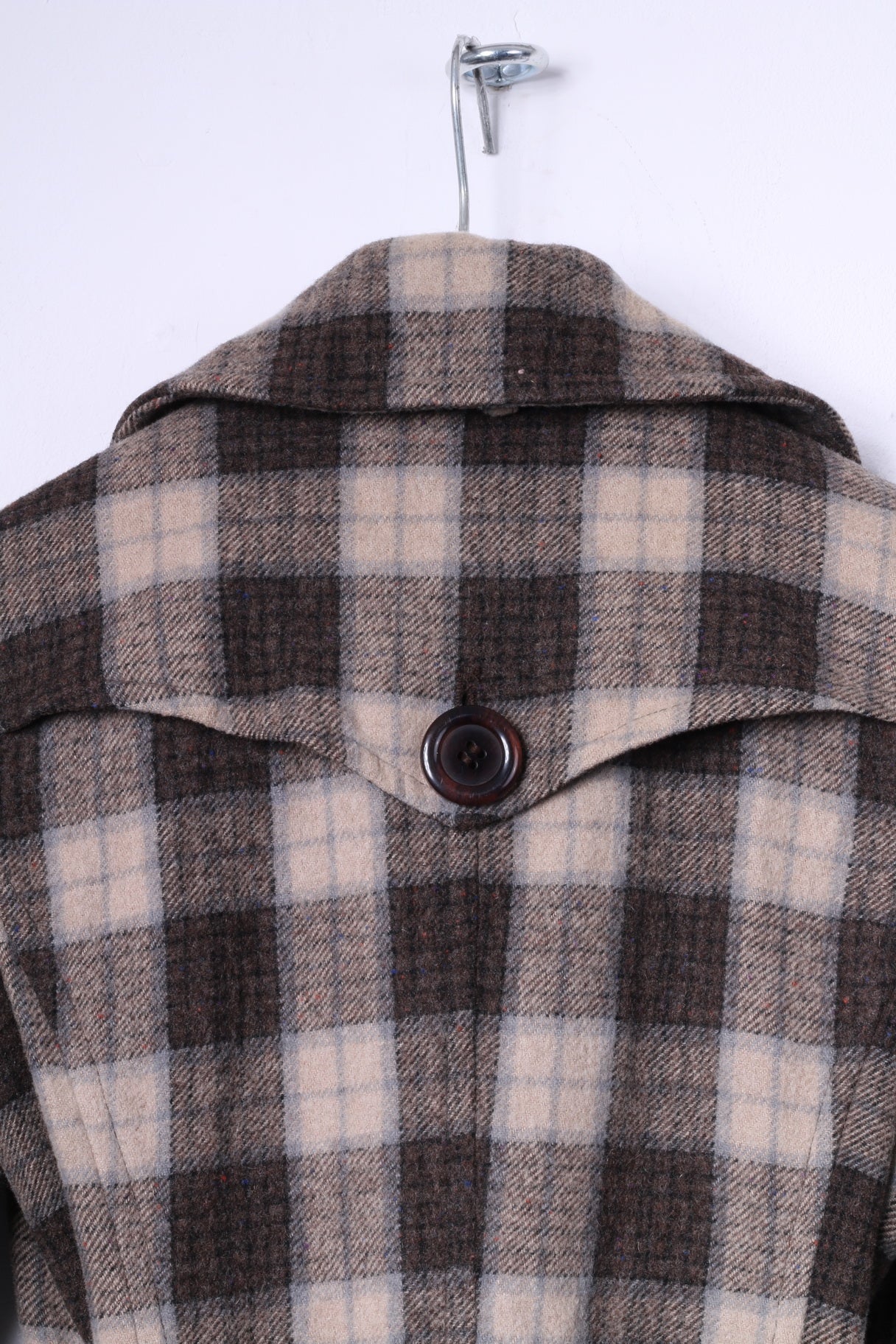 Kenvelo Womens S Coat Brown Check Wool Double Breasted Belted Classic Top