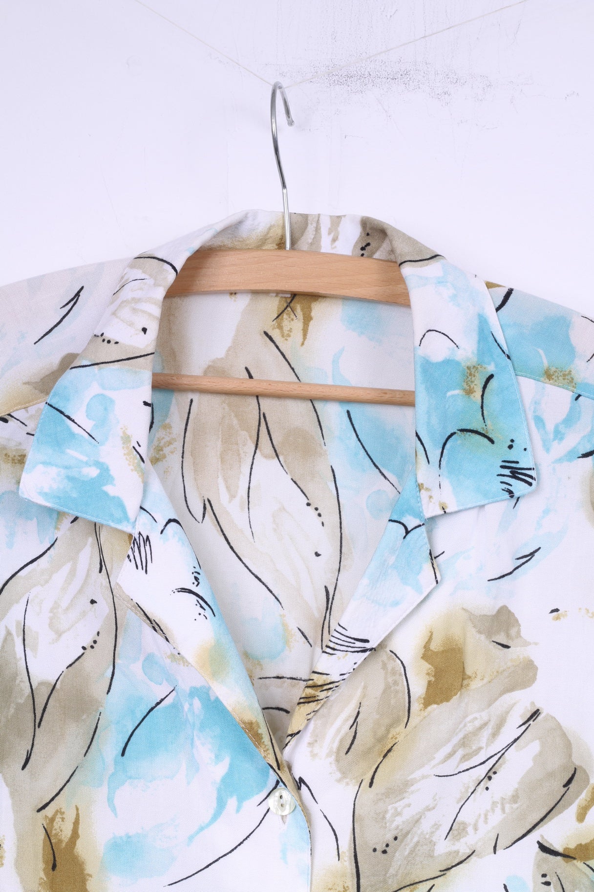 Vintage femmes XL chemise décontractée imprimé fleur haut à manches courtes blanc 