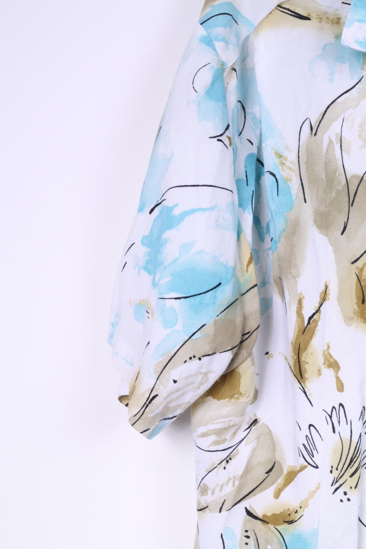 Vintage femmes XL chemise décontractée imprimé fleur haut à manches courtes blanc 