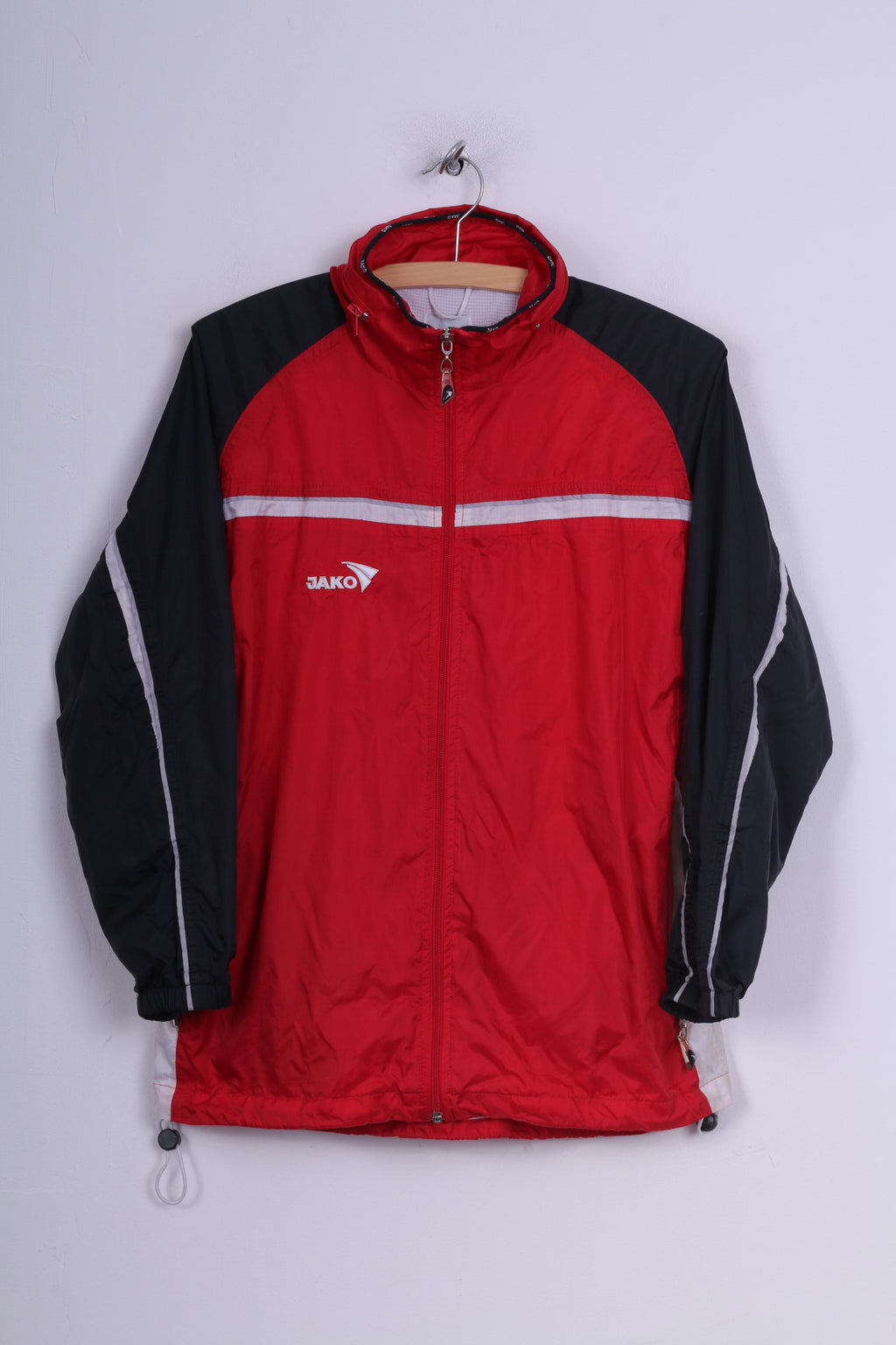 Jako Boys 152 Lightweight Nylon Red Sportswear Full Zipper Waterproof Hidden Hood