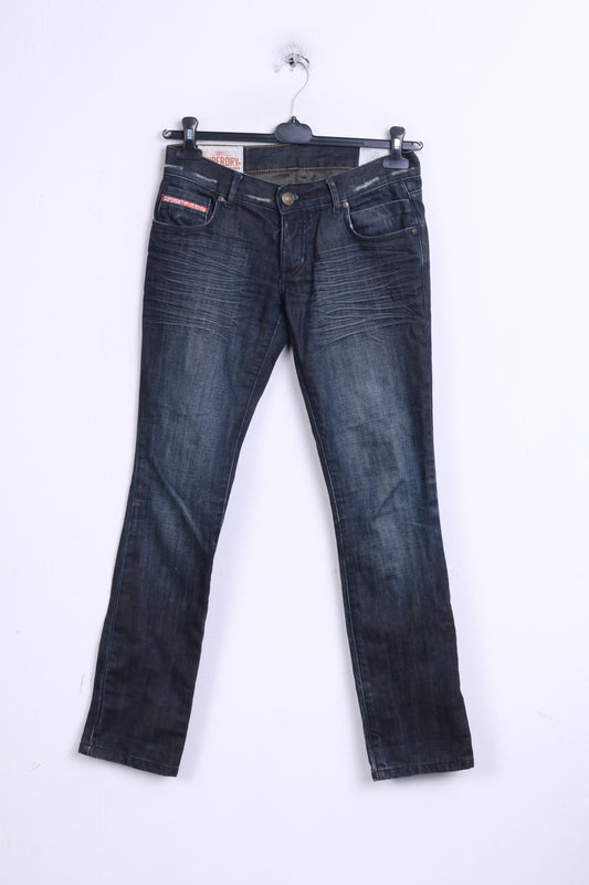 Pantaloni Superdry da donna W27 L32 Jeans Denim Cotone Blu scuro