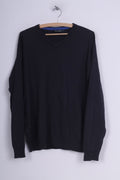 James Pringle Mens L Jumper Sweater Lightweight Navy V Neck