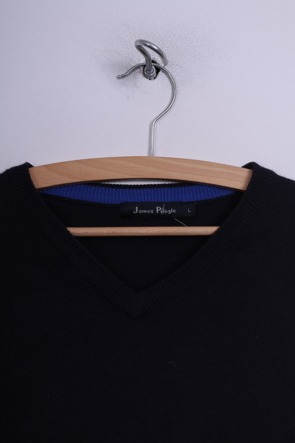 Maglione da uomo James Pringle L, maglione leggero, scollo a V blu scuro 