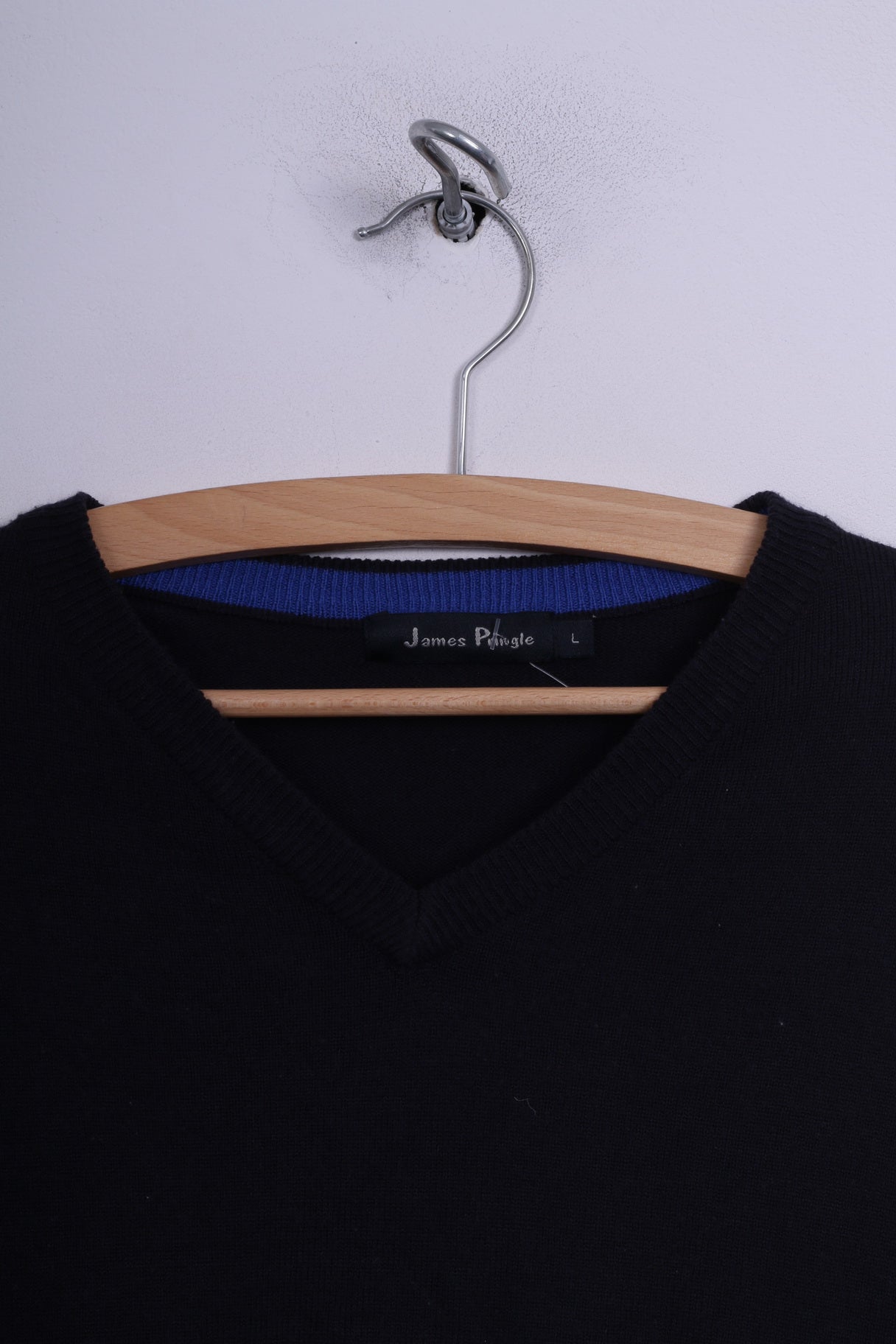 Maglione da uomo James Pringle L, maglione leggero, scollo a V blu scuro 