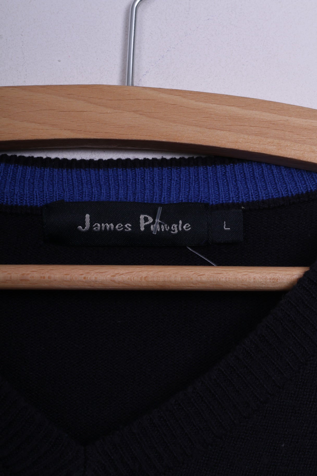 James Pringle Mens L Jumper Sweater Lightweight Navy V Neck