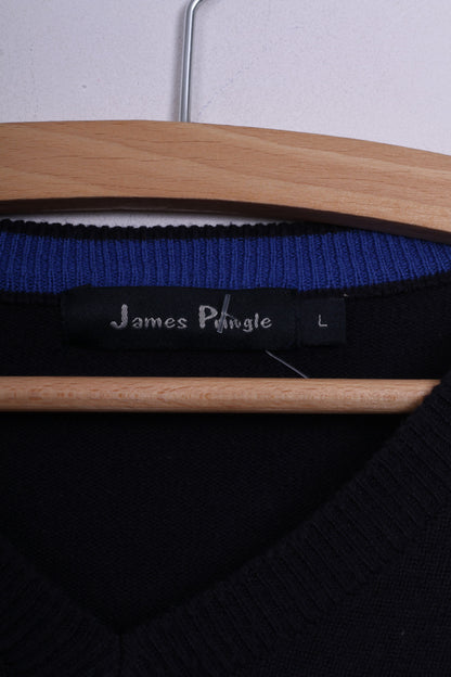 James Pringle Mens L Jumper Sweater Lightweight Navy V Neck