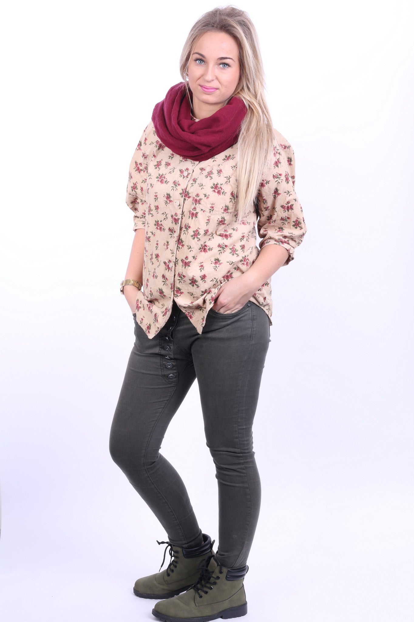 Dorothy Perkins Womens 14 XL Casual Shirt Beige Short Sleeve Flowers Print Corduroy - RetrospectClothes