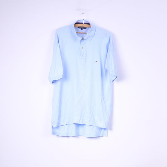 Tommy Hilfiger Mens XL Polo Shirt Light Blue Cotton Top Buttons Detailed