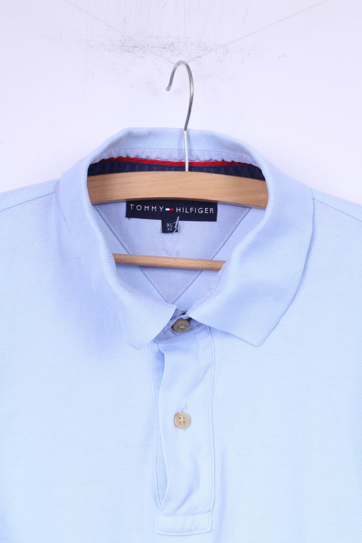 Tommy Hilfiger Mens XL Polo Shirt Light Blue Cotton Top Buttons Detailed