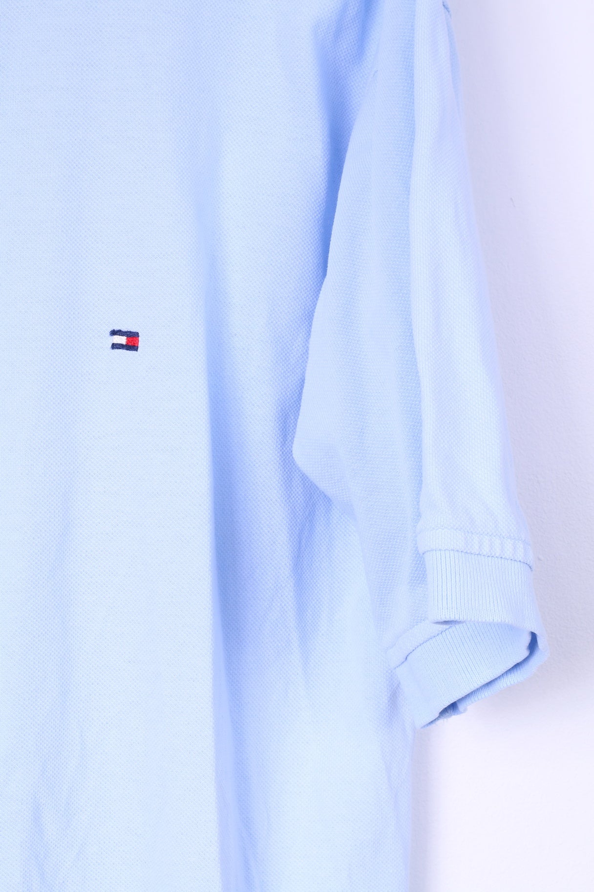 Tommy Hilfiger Mens XL Polo Shirt Light Blue Cotton Top Buttons Detailed