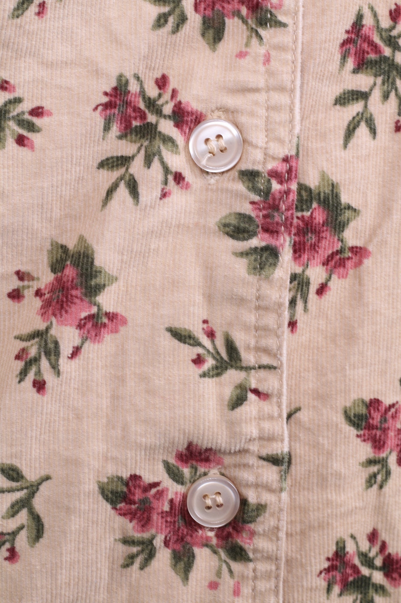 Dorothy Perkins Womens 14 XL Casual Shirt Beige Short Sleeve Flowers Print Corduroy - RetrospectClothes