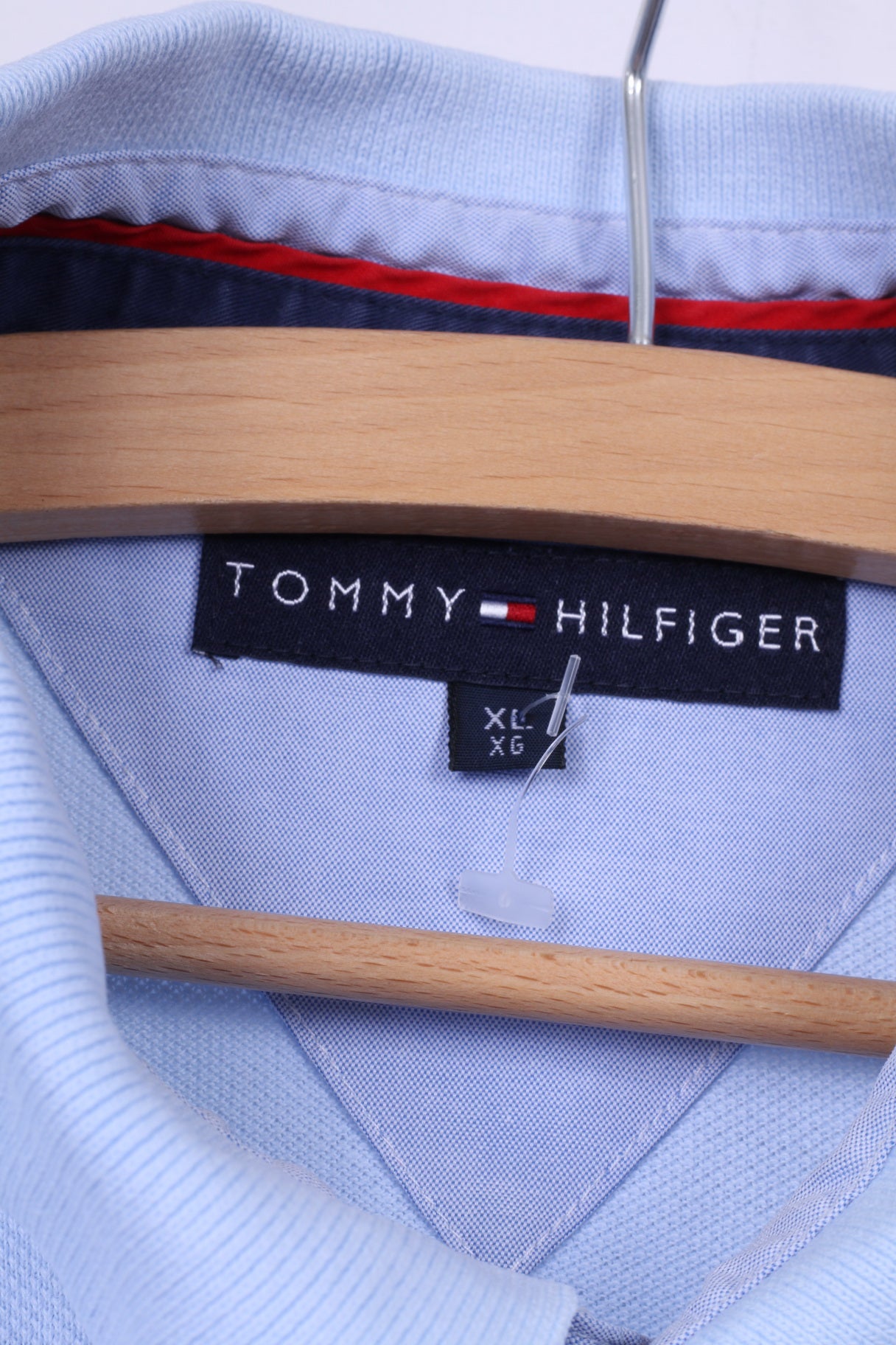 Tommy Hilfiger Mens XL Polo Shirt Light Blue Cotton Top Buttons Detailed