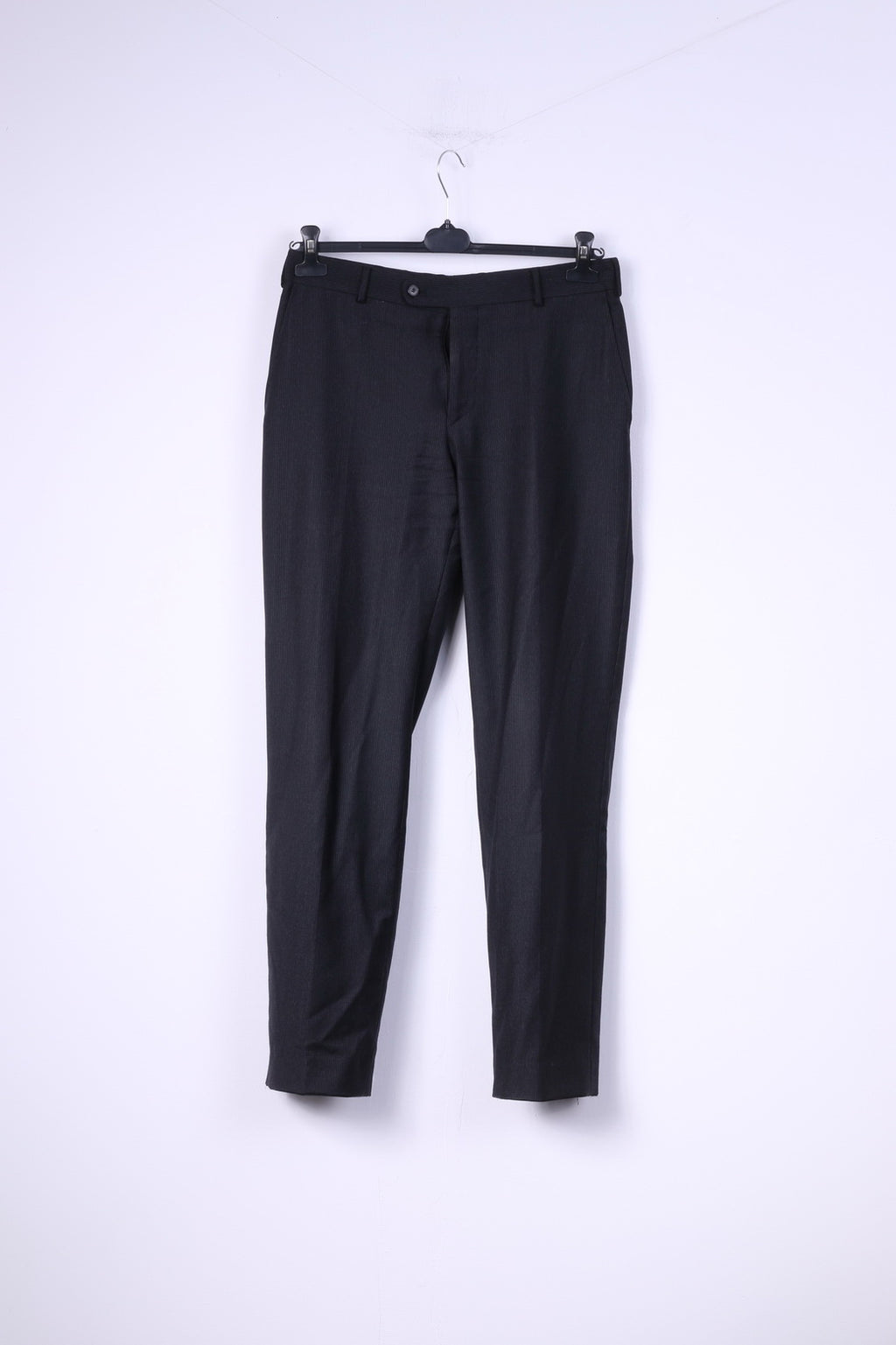 Schirling Men 48 38 Suit Black 100% Wool Vintage Blazer Trousers Striped