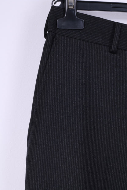Schirling Men 48 38 Suit Black 100% Wool Vintage Blazer Trousers Striped