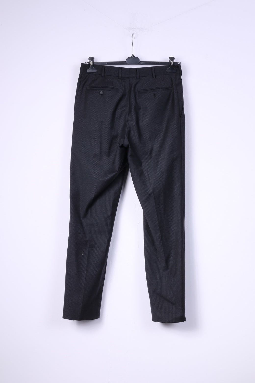 Schirling Men 48 38 Suit Black 100% Wool Vintage Blazer Trousers Striped