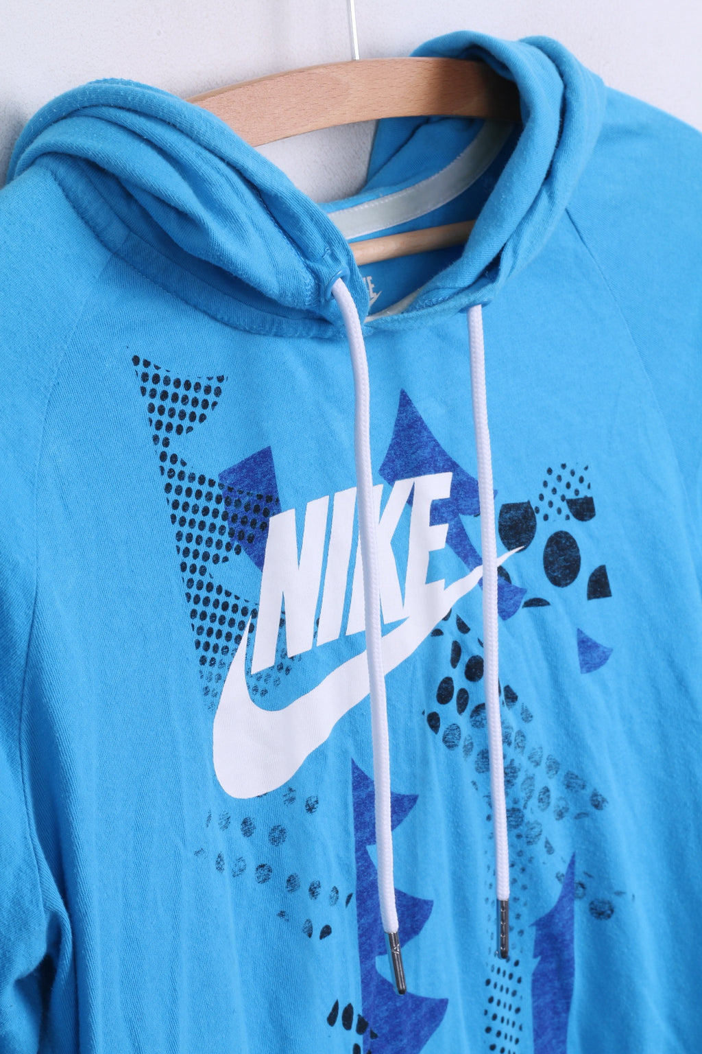 NIKE Womens M 10/12 Jumper Hood Blue Cotton Sportswear