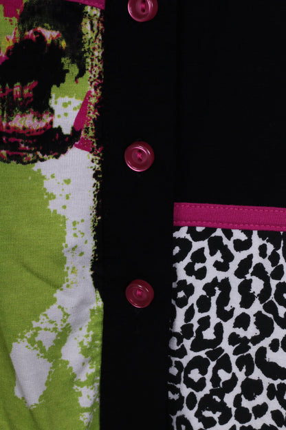 Sol Design Camicetta da donna 42 L con bottoni sul davanti Multistampa Top a maniche lunghe nero / rosa 