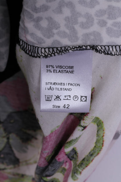 Sol Design Camicetta da donna 42 L con bottoni sul davanti Multistampa Top a maniche lunghe nero / rosa 
