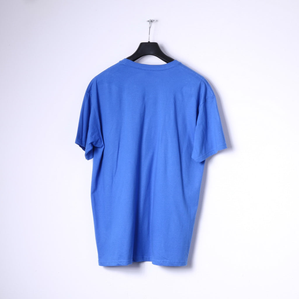 Gildan Mens XL T-Shirt Blue Cotton Classic Graphic Tee Crew Neck Top
