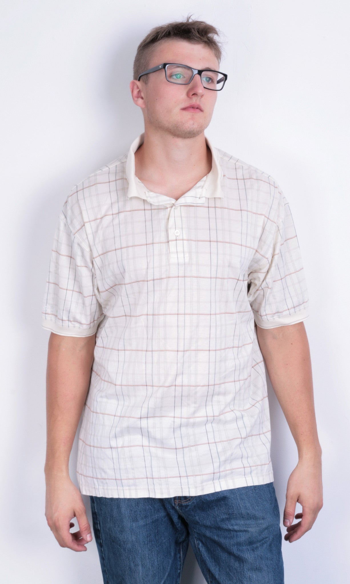 Ping Men M Polo Shirt Checkered Beige Golf Sport Cotton Top