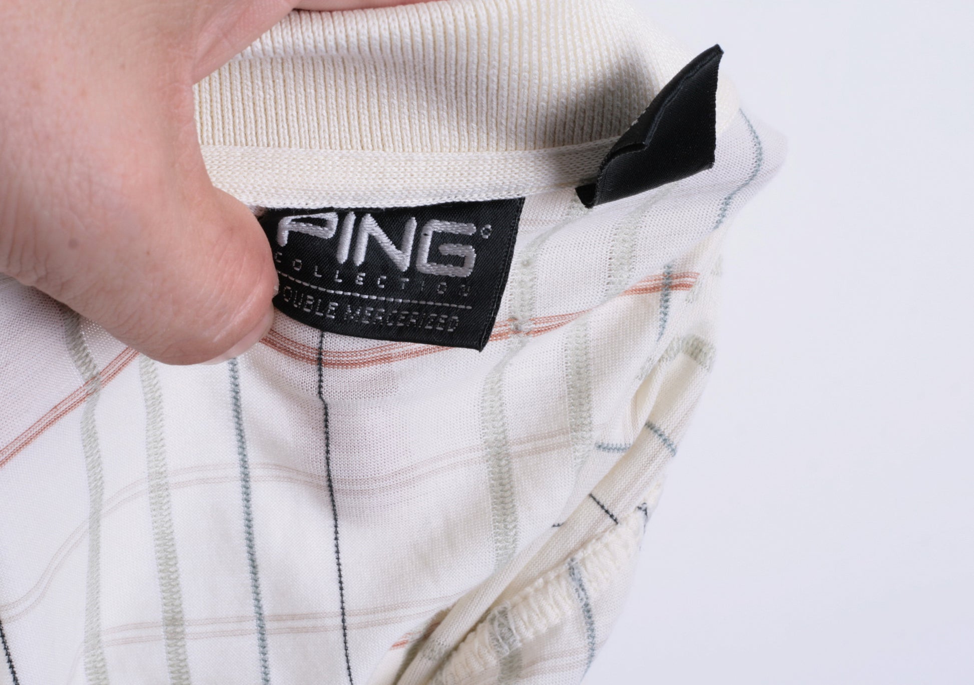 Ping Mens M Polo Shirt Checkered Beige Golf Sport Cotton Golf - RetrospectClothes