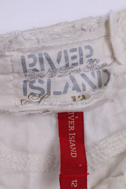 River Island Womens 38 M Trousers Cream Linen Straight Leg