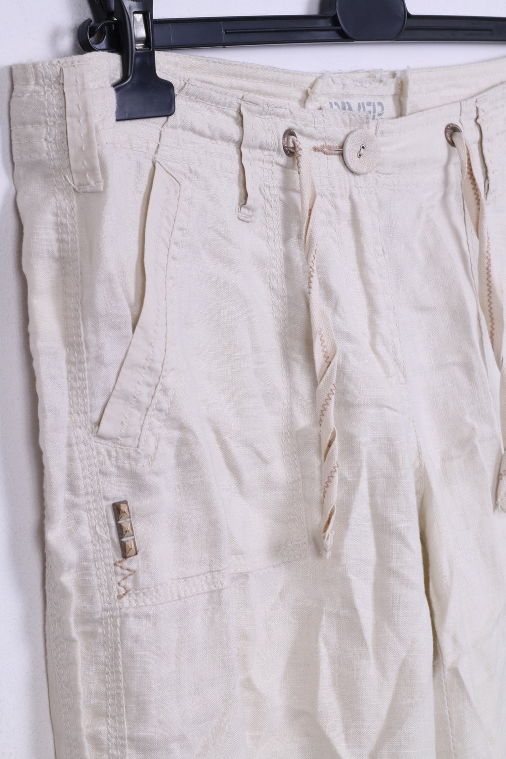 Pantaloni River Island da donna 38 M gamba dritta in lino color crema