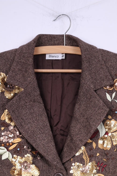 Blanco femmes 40 M Blazer marron simple boutonnage en laine à chevrons automne veste brodée 